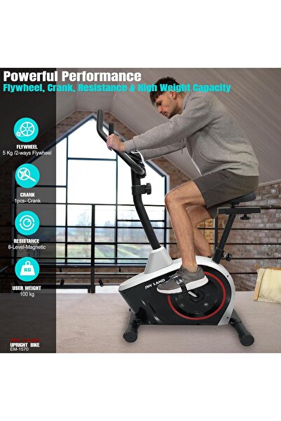 SKY LAND Upright Magnetic Bike EM-1570, 8 Resistance Levels, App Support, LCD & Pulse Sensor