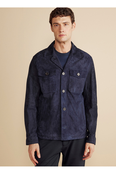 BROOKS BROTHERS Lacivert Erkek Deri Ceket BBFW25MLB001