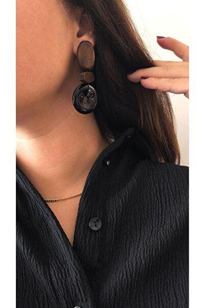 VOBEEYKU Wooden model black hoop dangle earrings