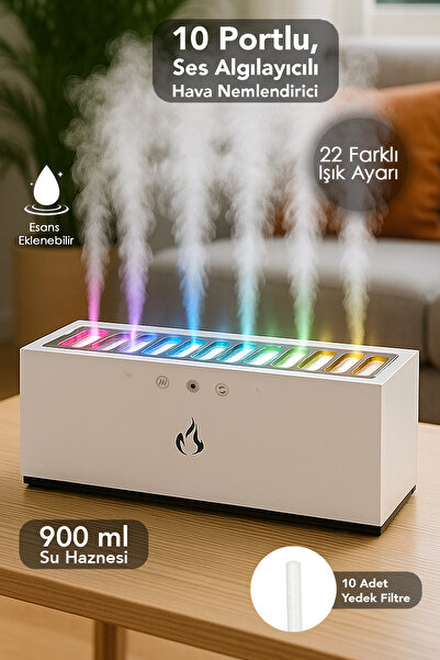 mimtec 10 Portlu Hava Nemlendirici - 900 ml Ses Algılayıcılı Işıklı Aroma Dif...