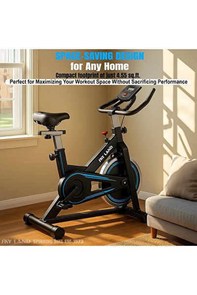SKY LAND Spinning Bike EM-1573, 5KG Flywheel, Adjustable Saddle, Compact Design, 110KG Max