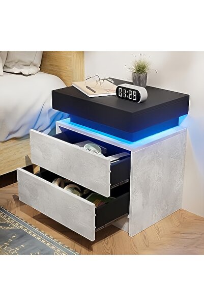 POWER Nordic style LED bedside table, modern smart bedside table with two drawers, with USB port
