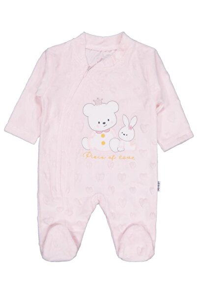 Minidamla Girl Bear Rabbit Embroidery Zippered 1-6 Months Jumpsuit - Pink 3-6 Months