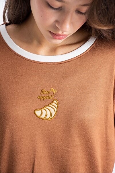 Ecrou Women's Mocha Study Cafe Looks Patchwork Pajama Set