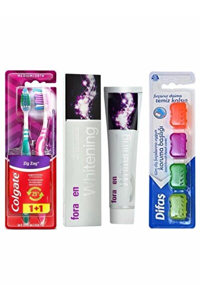 Colgate Zigzag Medium Toothbrush 1+1+Foramen Whitening Toothpaste 125 Gr+Difaş Toothbrush Cap 4'L