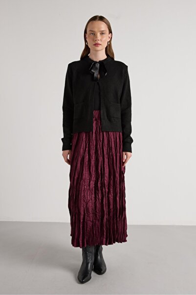 minaaise Women's Burgundy Suede Long Elastic Waist Skirt 30104