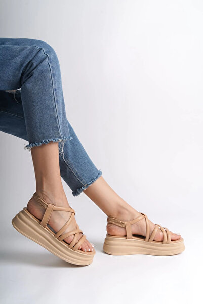 Joy Ayakkabı Bella Elastic Strip Detailed Orthopedic Sole Women's Sandals Ctt - Skin