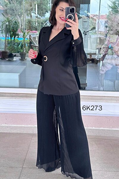 İnce Topuk Chiffon Pleat Paneled Set 6K273