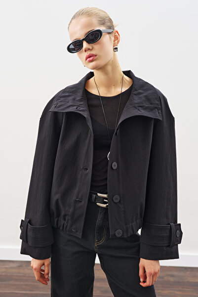 Manuka Trench Style Bomber Jacket Black
