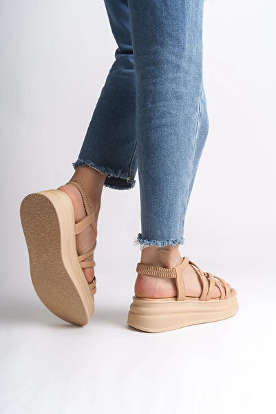 Joy Ayakkabı Bella Elastic Strip Detailed Orthopedic Sole Women's Sandals Ctt - Skin