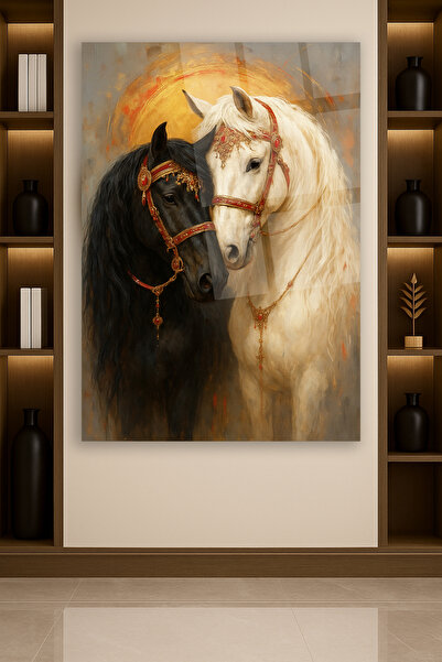 TAULART Cavalii iubitori, pictură pe sticlă cu majestățe nobilă, culori minun...