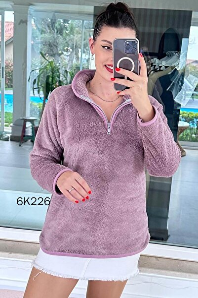 İnce Topuk Half Zipper Plush Sweat 6K226