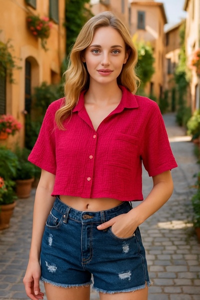 bb butik basic Basic Crop Shirt (No Ironing Needed) B6090