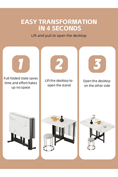 Ammar Space Folding Dining Table Multifunctional Extension Kitchen Table in 3 Forms Dining Table Space Saving