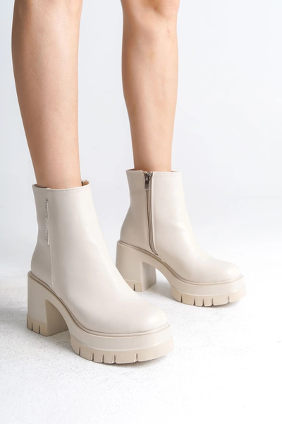 Joy Ayakkabı Cizme de damă LISSE cu fermoar cu talpă ortopedică cu toc gros C...