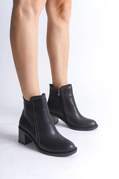 Joy Ayakkabı Larissa Zippered Orthopedic Sole Heeled Women's Boots Cst - Black