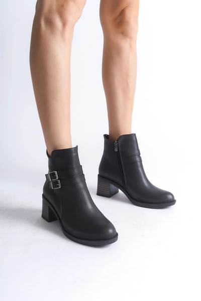 Joy Ayakkabı Noemi Buckle Zippered Orthopedic Sole Heeled Women's Boots Cst -...