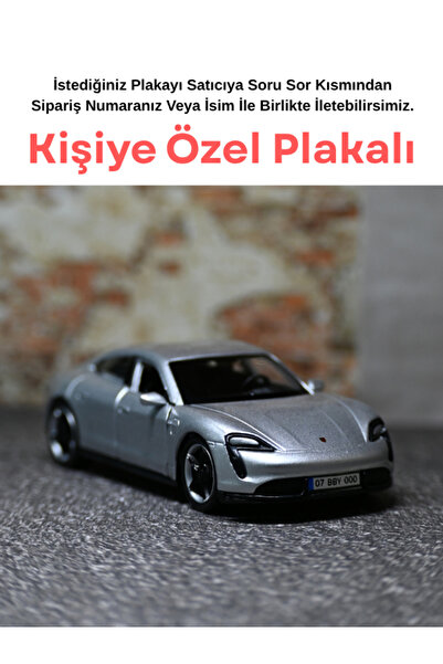 bebeym Porsche Taycan Metal Oyuncak Araba - Kişiye Özel Hediye Plakalı - Gri