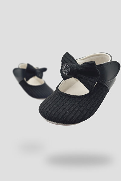 Defne Baby Soft Knit Textured Bow Detailed First Step Baby Shoes