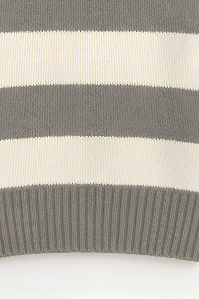 WKM Regular Fit Men's Mock Neck Half Zipper Striped Knitwear Sweater