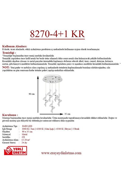 Eray Aydınlatma 8270-4+1 5li Krom Sarkıt Led Avize