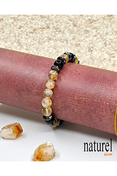 Naturel Tılsım Citrine & Onyx Natural Stone Unisex Bracelet - Money and Abundance