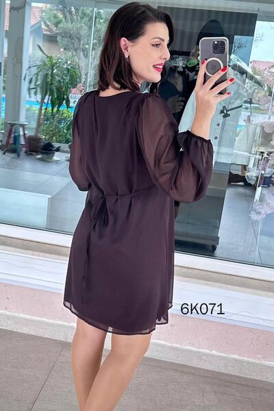 İnce Topuk V-Neck Multi Chiffon Dress 6K071