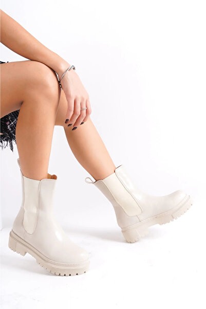 Joy Ayakkabı LORA Bağcıksız Lastikli Ortopedik Taban Kadın Bot CKT - Krem