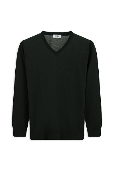 Kiğılı Pulover din tricot din lână, cu decolteu în V, cu potrivire normală