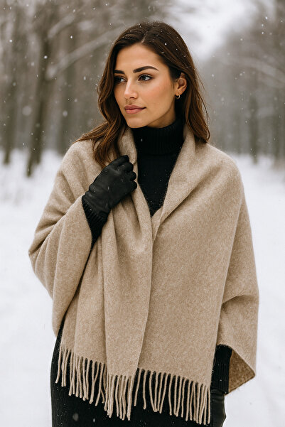 Luminos Butik Women's Basic Mink Tasseled Boucle Scarf - Shawl 45X200 cm Sal1285