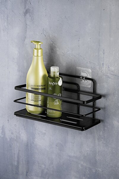 Sas Haus Single Adjustable Bathroom Shower Shelf, Stainless Crystal Shampoo Holder (Glue/Screw) Black