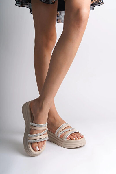 Joy Ayakkabı ELISE Flat Heeled Striped Stone Thick and Orthopedic Sole Γυναικ...