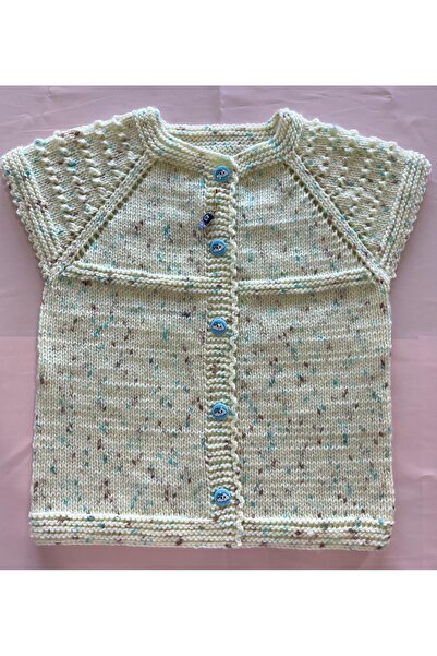 MOJOMIX Ekru Renk Benekli El Örgüsü Bebek Yeleği