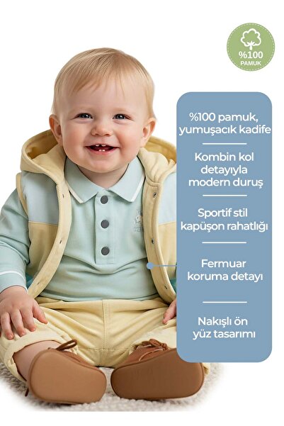 Ozmoz By Mukadder Özden Velvet Hooded Inflatable Winter Baby Boy Sports Vest