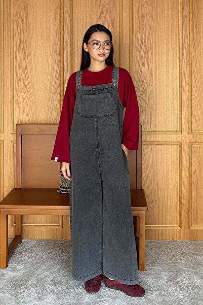 Ceylan Otantik Anthracite Denim Salopet Jumpsuit