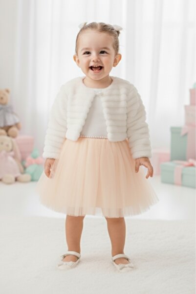 Mnk Baby&Kids Baby Girl Dress with Plush Bolero M00771 Salmon