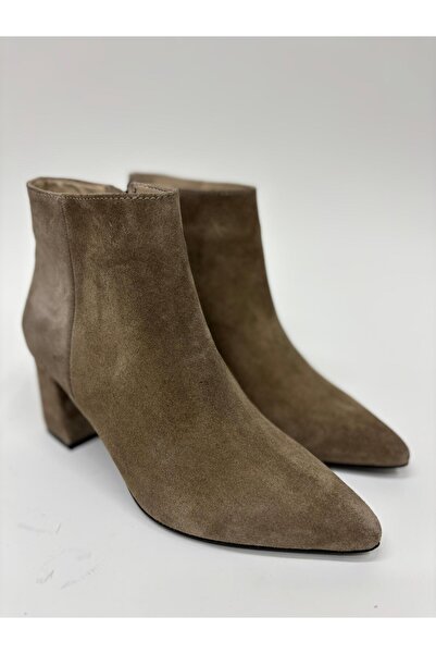 TİME Hakiki Deri Vizon Süet Sivri Burun Topuklu Kadın Bot