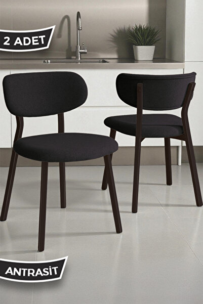 Canisa Toldy Serisi 2 Adet Antrasit Bukle Kumaş Mutfak Sandalyesi Kahverengi ...