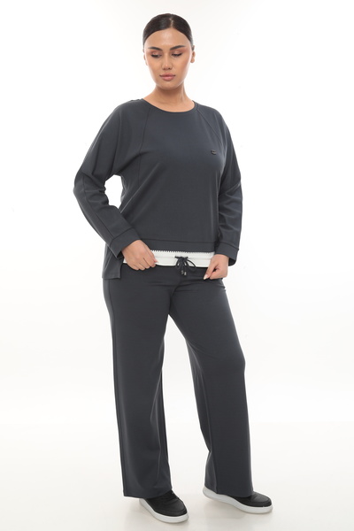 EXİTLİNE Women's Seasonal Custom Logo Anthracite Lace-Up Tracksuit Set with Rubber Accessories