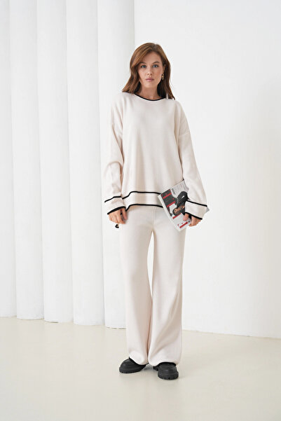 Park Karon Women's Crew Neck Oversized Sweater Pants Knitwear Bottom-Top Set