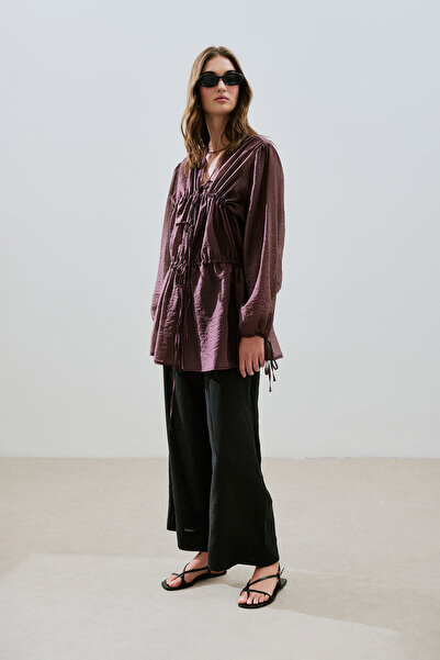 Manuka Gathered Tie-Up Blouse Burgundy