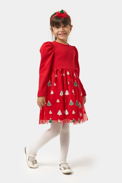 Le Mabelle Red Skirt Pine Tree Girl's Dress - Nomi