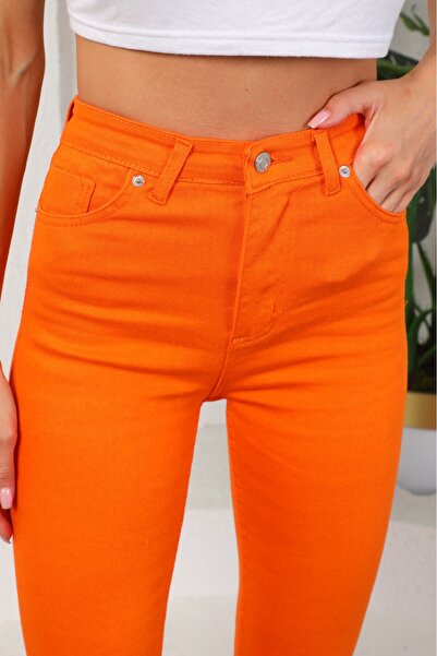 KOTOLOG Orange Color Flared Women's Flare Pants Full L Stretch Fabric Flexible