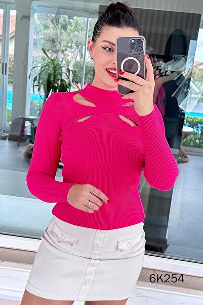 İnce Topuk Open Neckline Knitwear Bodysuit 6K254