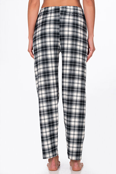 Kompedan Kadın Süet Siyah Kareli Pijama Tek Alt