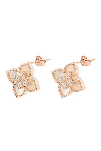 Bijuteria SORELLY 18k Rose Gold Plated Silver Earrings with Mother of Pearl Flower