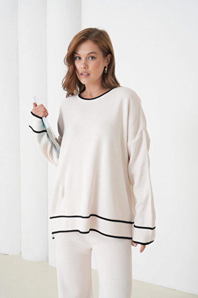 Park Karon Women's Crew Neck Oversized Sweater Pants Knitwear Bottom-Top Set