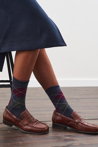 Manuka Baklava Patterned Socks Navy Blue Plaid