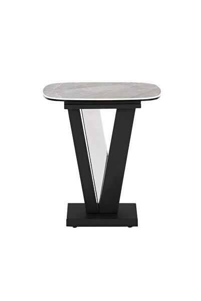 Danube Home طاولة ميدلاند ستون العلوية - طاولة جانبية عصرية باللونين الرمادي والأسود اللامعين