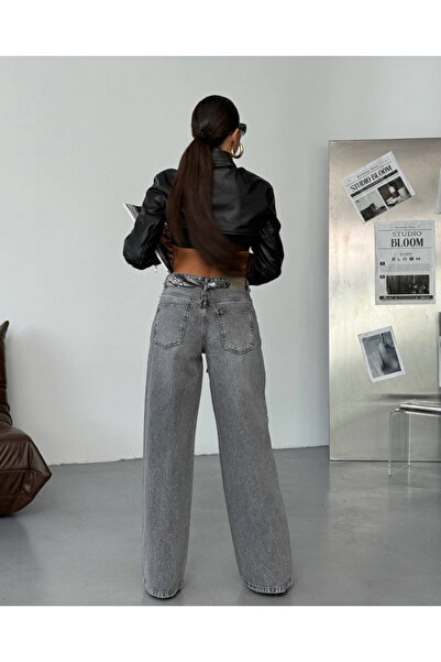 Weekeep Retro Jean Pants with Stone Washed Scarf Detail